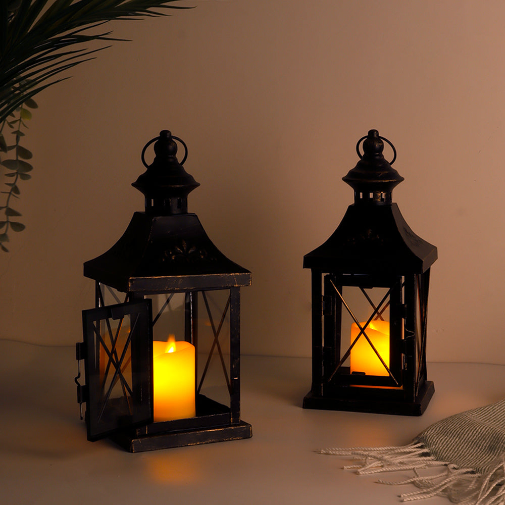 SET OF 2 -11'' High Metal Decorative Candle Lantern Hanging Candle Holder