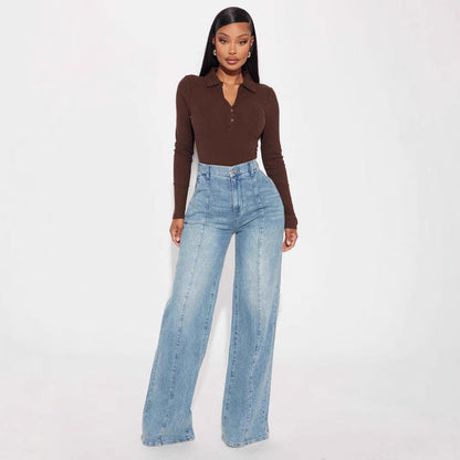 Straight-leg Washed Street-style Womens Jeans