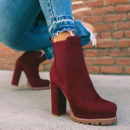 Round Head Chunky Heel Short Knight Suede Boots