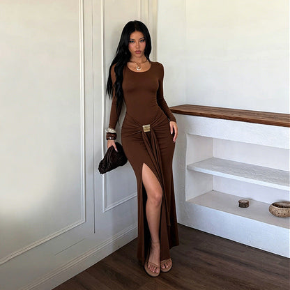 Metal Buckle Lace up Waist-Controlled Split Slimming Sexy Formal Dress