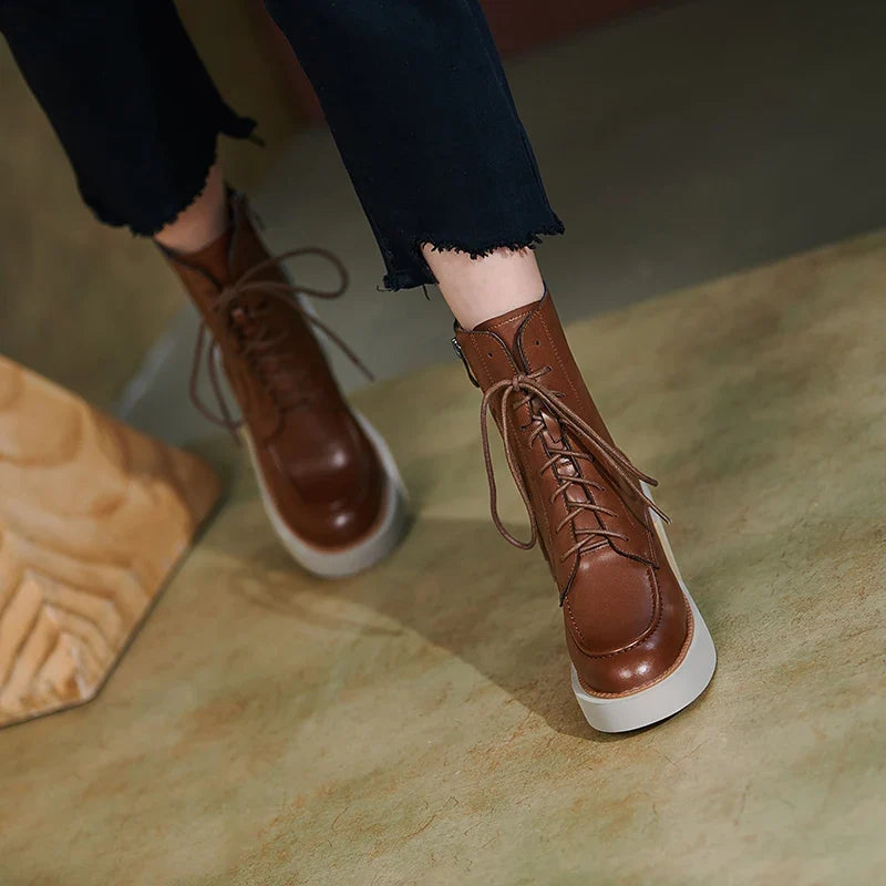 Women's Genuine Leather Platform High Heel Boots