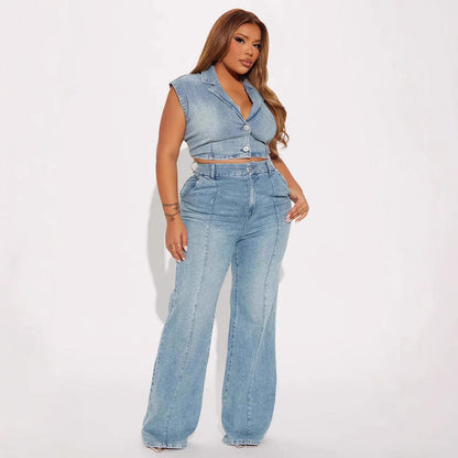 Straight-leg Washed Street-style Womens Jeans