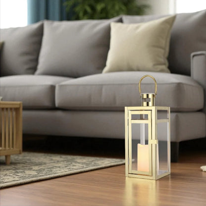 12'' High Metal Candle Holder Indoor / Outdoor Candle Lantern with Tempered Panels